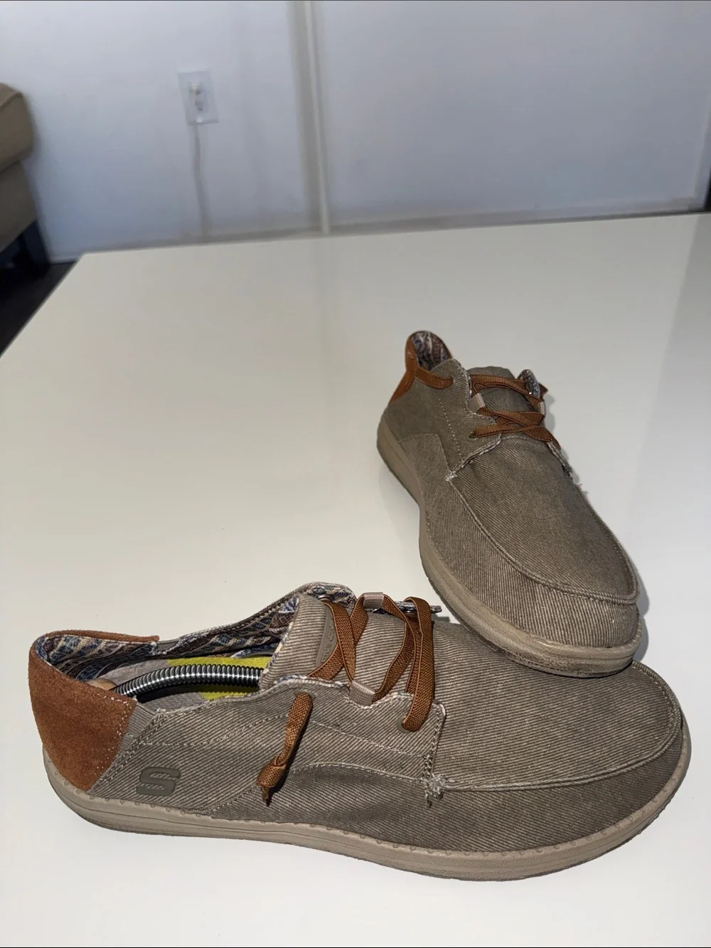 SKECHERS Relax Fit Melson-Planon Taupe Canvas Lace Up Shoes 210116 Size 12